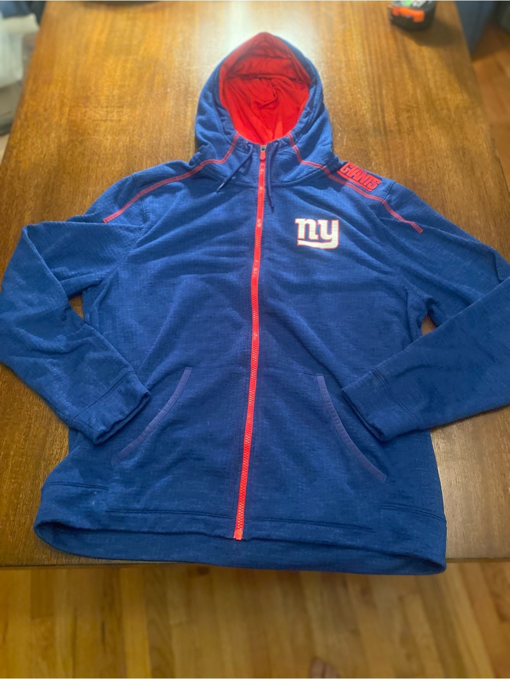 Majestic ThermaBase NY Giants Full Zip Hoodie Sweatshirt Blue Mens Size Large